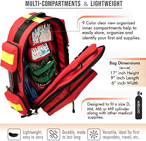 NOVAMEDIC First Aid Empty EMT Tactical Backpack Bag ,17"x6"x9", for Emergency and First Responder Trauma Treatment Oxygen O2 Tank and Medical Supplies Back Pack, Red