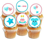 24 Boy/Girl Theme Gender Reveal, Baby Shower Edible Cupcake Toppers - Stand Up Discs Wafer Cake Decorations, 24 x 4cm / 1.5 Inch Wafer Card Discs UNCUT