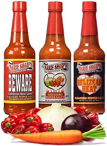 Marie Sharp's HOT HABANERO BEWARE COMATOSE and BELIZEAN HEAT Pepper Sauce 10oz