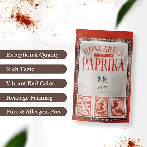 Premium HOT Hungarian Paprika Powder (4 oz) - Non-GMO - Vibrant Deep Red Color - Protected Designation of Origin (PDO): Szeged Region, Hungary - Authentic Seasoning Spice in Resealable Bag by MEROPS