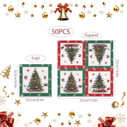 50Pcs Christmas Napkins Paper Disposable Christmas Tree Cocktail Napkins Double Sided Design Xmas Table Napkin for Xmas Luncheon Dinner Party Supplies