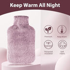 Hot Water Bottle with Luxury Cosy Faux Fur Cover, 2L Leakproof Hot Water Bag for Neck, Shoulder Pain Relief, Hot and Cold Therapies for Women,Men, Purple