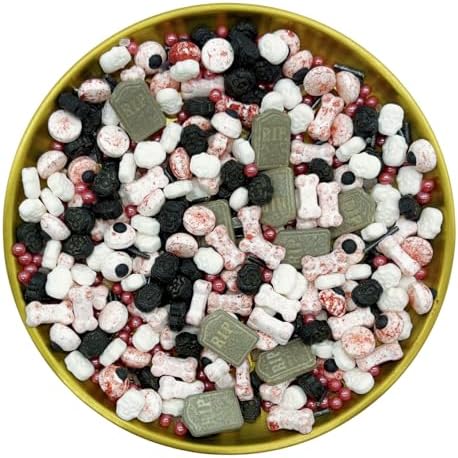 Dynastang Gravestones & Skulls & Bones Sprinkles Halloween Edible Eyes Cake Decoration Cupcake Toppers Cookie Decorating Perfect for Cakes, Cupcakes, Desserts Toppings 3OZ