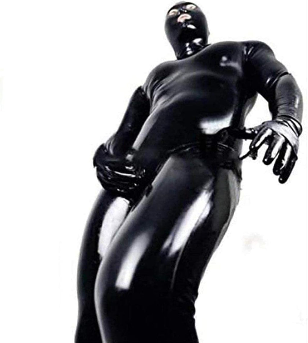 Men's Bodysuit Shiny Patent Black Leather cat Suit Full Body Sexy Latex Tight Zipper Jumpsuit Rubber Clothing
