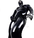 Men's Bodysuit Shiny Patent Black Leather cat Suit Full Body Sexy Latex Tight Zipper Jumpsuit Rubber Clothing