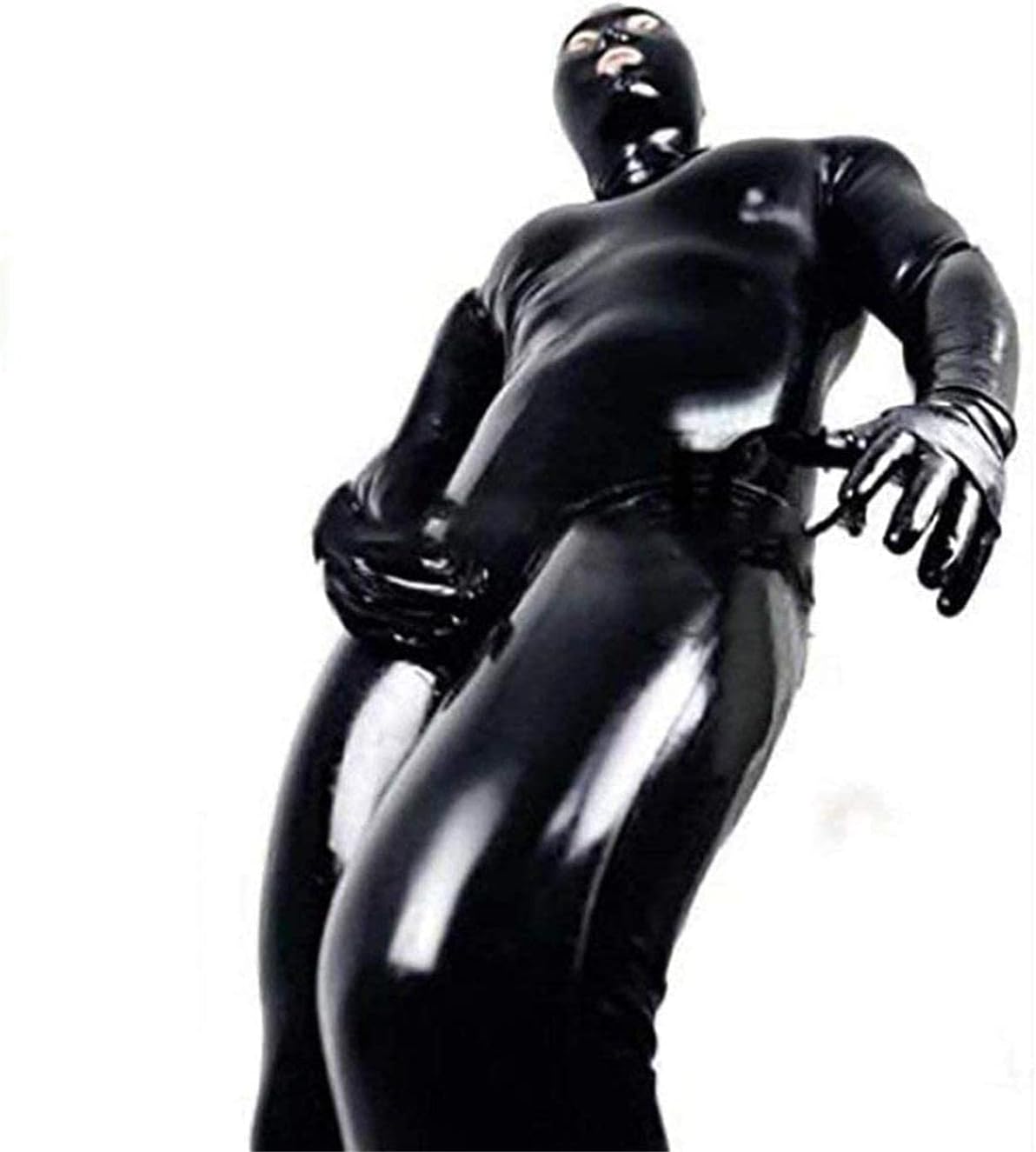 Men's Bodysuit Shiny Patent Black Leather cat Suit Full Body Sexy Latex Tight Zipper Jumpsuit Rubber Clothing