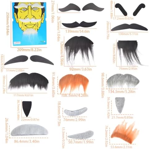 7 Sets Fake Beards with Eyebrows Funny False Mustache Stick on Fake Whiskers Large Self Adhesive Halloween Christmas Beards for Adults Costume Festival Party Cosplay Facial Supplies Multicoloured