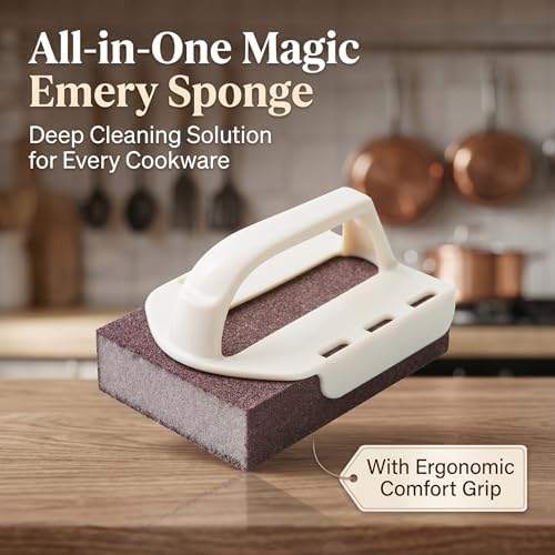 Magic Emery Cleaning Sponge, 2026 New Nano Carborundum Sponge Eraser, Heavy Duty Pot Scrubber Scouring Pad for Stainless Steel Pans, Kitchen Rust & Grease Remover (8 Sponge with Handle)