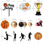 25 PCS Basketball Cake Toppers Black Gold Balls Cake Decorations Basketball Theme Cake Decoration for Boy Birthday Sport Party Supplies