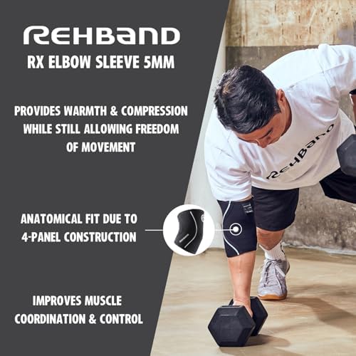 Rehband Elbow 5mm Compression Sleeve, Neoprene Elbow Sleeves for Weightlifting, Anatomical Design, Non-Slip & Close Fitting, Elbow Support Unisex, Colour:Black - 1 Pair, Size:Large