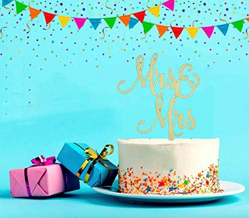 Mrs and Mrs Cake Topper, Rustic Wooden Cake Topper for Female Wedding/Bridal Shower/Engagement Party Decorations