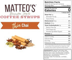 Matteo's Chai Syrup for Coffee, Lattes, Cappuccinos & Desserts – Sugar-Free Sweetener for Beverages, Keto Friendly, Zero Calories, Indulgent Flavor, Non-Alcoholic, Ideal for Hot Drinks 33.8oz (1pk)