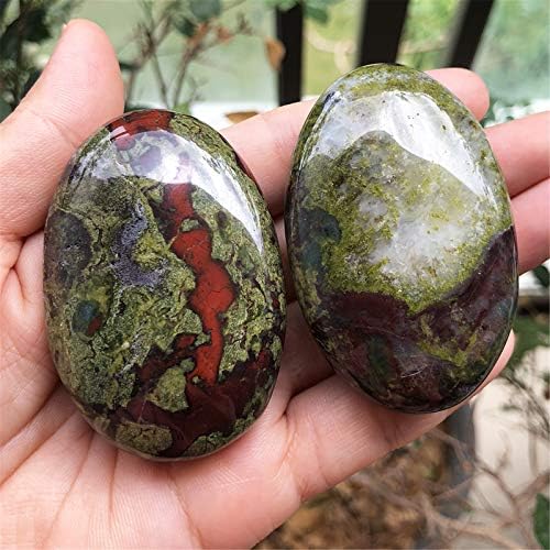 Fekuar Oval Dragon Bloodstone Palm Stone, Polished Worry Pocket Stones Healing Crystal for Therapy Geometry Chakra Balancing