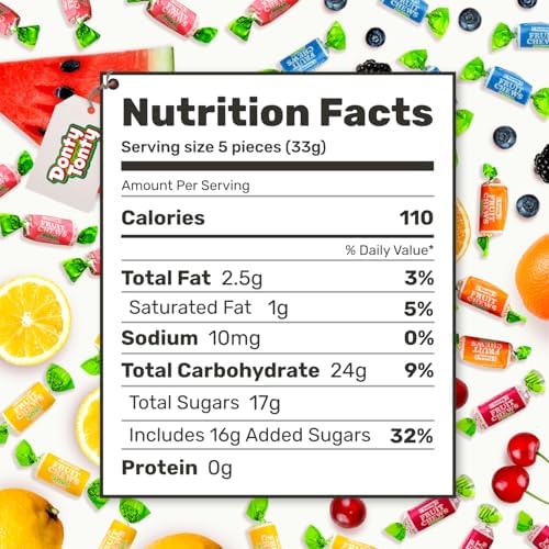 FRUIT CHEWS Candy SOUR 1 lb – Bulk Bag, Fruity Flavored, Assorted Flavors, Gluten & Peanut Free, Individually Wrapped (67 Pieces)
