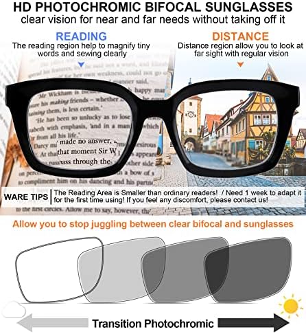 MARE AZZURO Photochromic Bifocal Reading Glasses Women Blue Light Blocking Oversized Sun Readers 1.0 1.5 2.0 2.5 3.0 3.5 4.0
