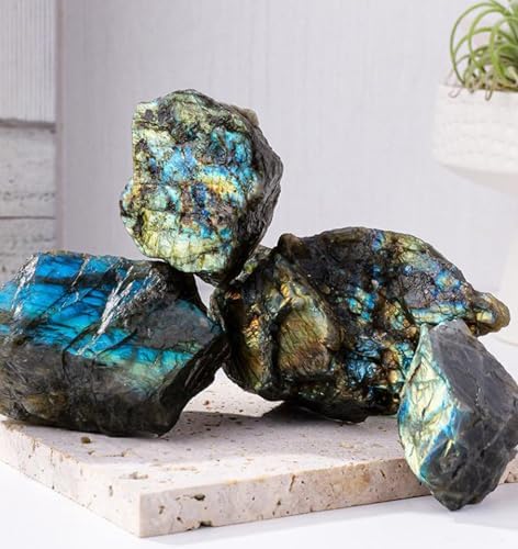 Erliway 1PC Large Raw Labradorite Crystal Stone, 0.22-0.44 lbs Labradorite Natural Rough Stones for Cabbing,Tumbling, Polishing, Healing Reiki Meditation, Fountain Rocks, Home Decoration