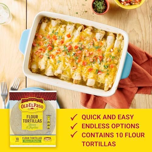 Old El Paso Flour Tortillas for Soft Tacos and Fajitas, Meal Prep, 10 Ct, 8.2 oz (Pack of 12)