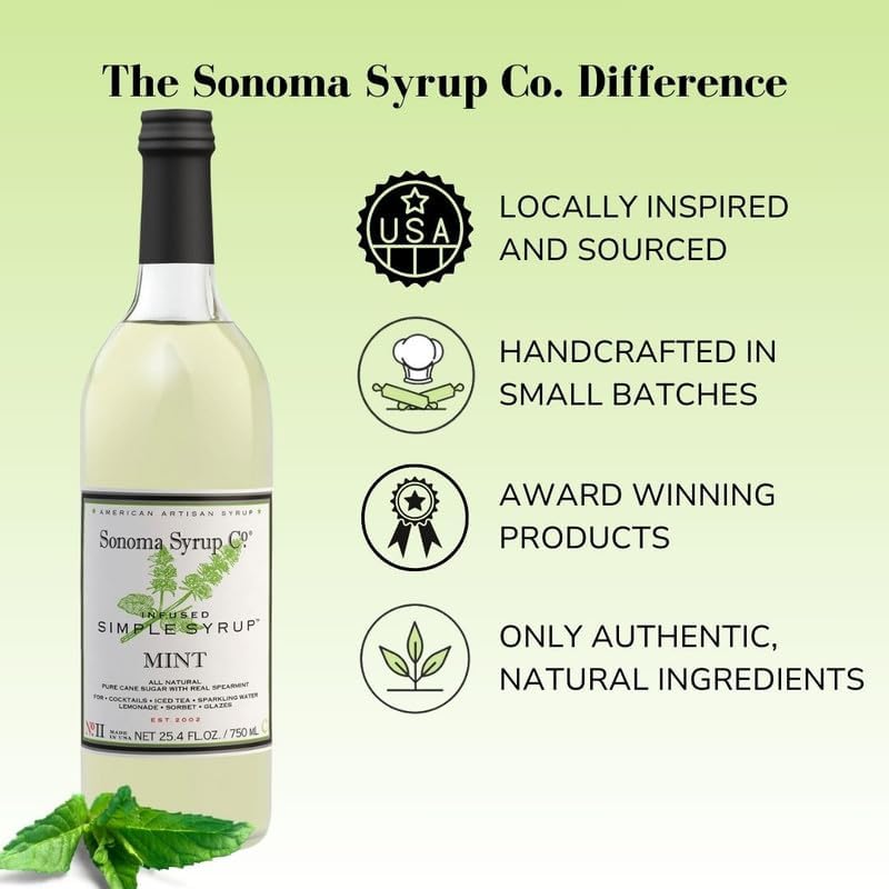 Sonoma Syrup Co. Mint Infused Simple Syrup 25.4 fl oz | for Coffee, Cocktails, and Cooking | Hand Crafted in the USA