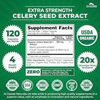 Zazzee USDA Organic Celery Seed 20:1 Extract, 120 Vegan Capsules, 4 Month Supply, Apium Graveolens, Antioxidant & Cellular Support, Organic Herbal Supplement, All-Natural, Non-GMO, Made in the USA