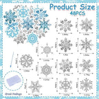 48PCS Edible Snowflake Cupcake Toppers Wafer Paper Snowflake Cupcake Toppers Edible Winter Snows Picks for Frozen Theme Party Decoration Supplies (Crystal Blue Silver)