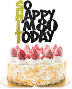 Funny Happy 80th Birthday Cake Topper For Men Women - Glitter Gold & Black 80 Cake Toppers For 80th Birthday Decorations for Mom and Dad