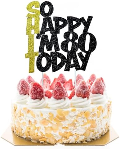 Funny Happy 80th Birthday Cake Topper For Men Women - Glitter Gold & Black 80 Cake Toppers For 80th Birthday Decorations for Mom and Dad