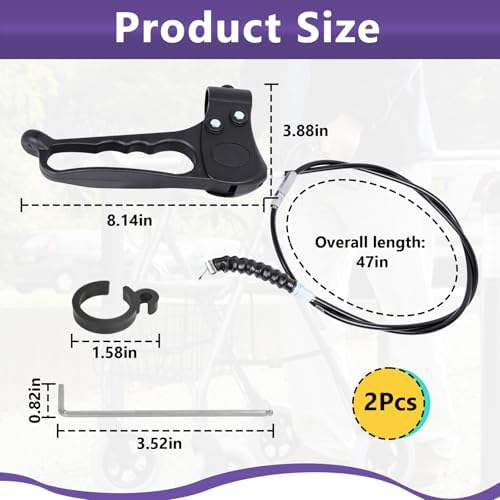 2PCS Brake Handle Replacement for Rollator Walker, Replacement Parts for Roller Walker with 41 Inch Cable Driving Components of Four-Wheel Rolling Aids, Including Buckles and Screwdrivers