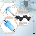 Wheelchair IV Pole Stainless Steel Infusion Stand – Adjustable Height Medical IV Drip Holder with 4 Hooks, Clamp-On Design for Wheelchairs and Hospital Beds