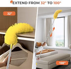 Dusters for Cleaning High Ceiling Fan, Newliton Microfiber Feather Duster with 30'' to 100'' Telescoping Extension Pole, Long Extendable Duster for Home Car Furniture Cobweb, Green