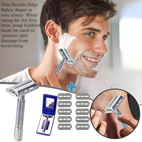 Double Edge Safety Razor for Unisex, 10 Platinum Coated Double Edge Blade Refills Safety Razo, Women Men's Razor with a Delicate Box,