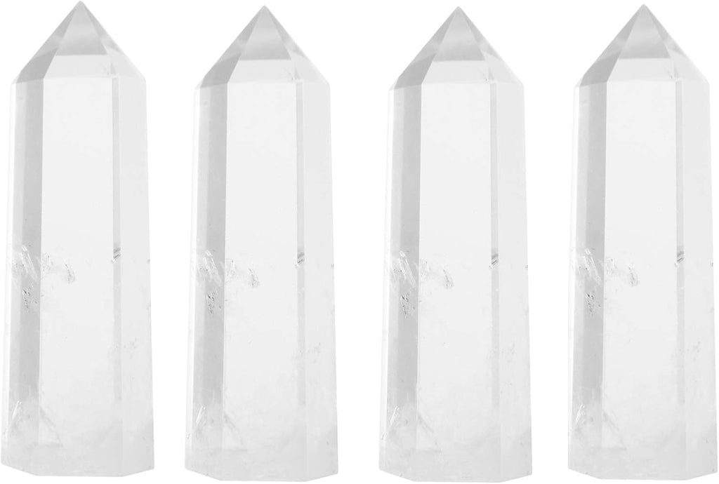 Luckeeper 4" Clear Quartz Crystal Wand Obelisk | Polished 6 Faceted Reiki Chakra Meditation Therapy,4PCS