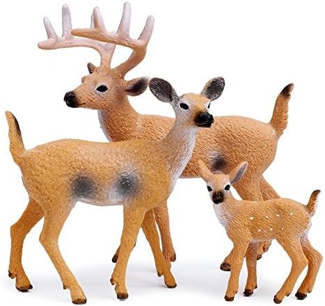 RESTCLOUD Deer Figurines Cake Toppers, Deer Toys Figure, Small Woodland Animals Set of 3