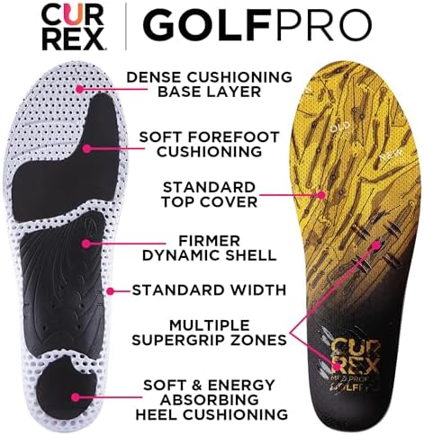 CURREX GolfPro Insoles for Golf Shoes – Arch Support Inserts to Improve Balance, Stability, Comfort & Performance, Help with Foot & Heel Pain Relief – for Men & Women – Medium Arch, 2XL