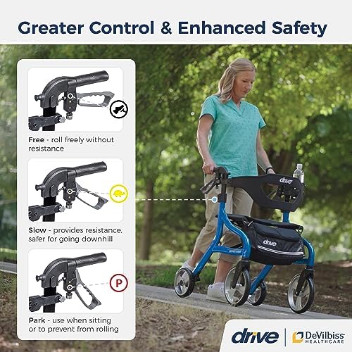 Drive Medical Nitro Sprint Foldable Rollator Walker with Seat, Tall Height Lightweight Rollator with Large Wheels, Folding Rollator, Four Wheel Rolling Walker, Blue