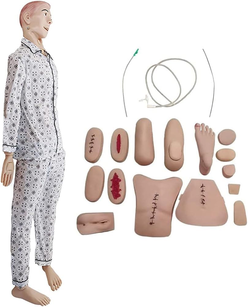 170cm Life Size Patient Professional Care Manikin Training CPR Simulator Basic Geri Nursing Skills Geriatric Human Model Mannequin Full Body for Students Education Teaching Medical Training Skills