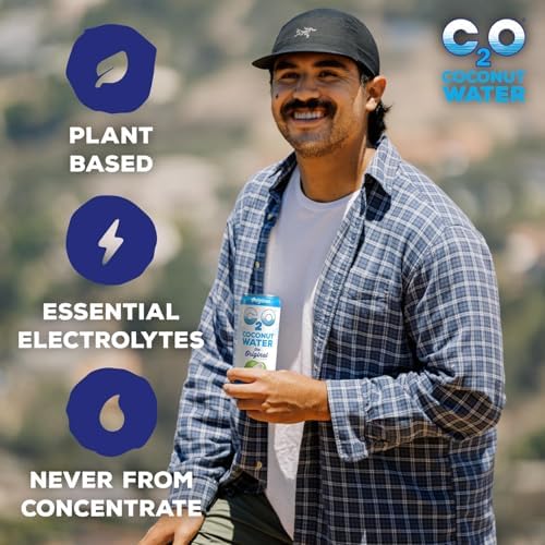 C2O - Coconut Water, The Original Flavor (15 Pack) - Made with Fresh Coconut Water - Plant Based - Non GMO - Canned Water - Natural Hydration, Electrolytes, & Potassium - 15 Cans, 10.5 FL OZ