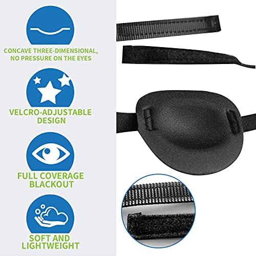 2 Pcs Eye Patches for Adults and Kids,3D Adjustable Eyepatch for Right or Left Eye,One Eye Cover for Lazy Eye,Pirate Costume(Black)