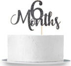 6 Months Cake Topper Black Glitter Baby 1/2 Birthday Cake Topper Baby Shower Party Decorations