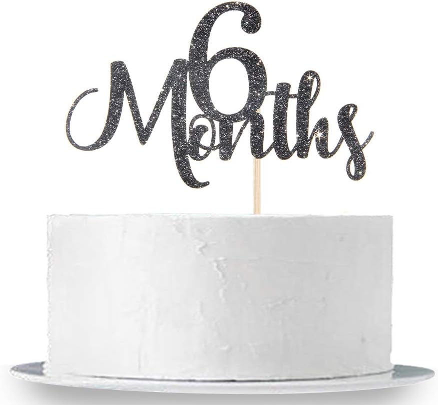 6 Months Cake Topper Black Glitter Baby 1/2 Birthday Cake Topper Baby Shower Party Decorations