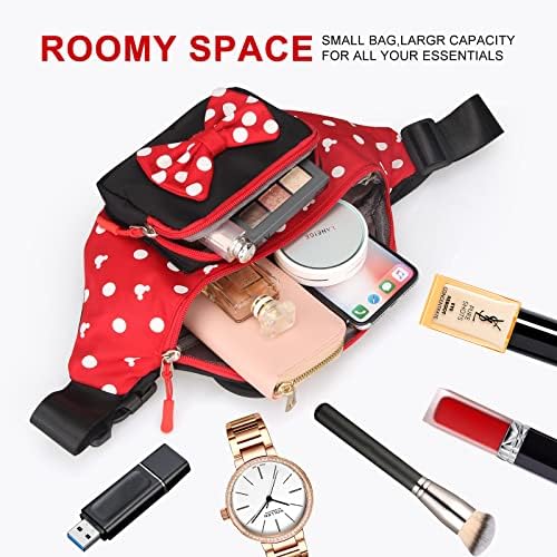 Cute Fanny Pack for Travel Best Fanny Pack Women Waist Pack Teen Girls Mini Mouse Belt Bag Cartoon Fanny Packs Hiking Bum Bags Outdoor Waist Bag with Mouse Ears Red