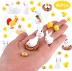 TUPARKA 40Pcs Animals Miniature Figurines, Easter Rabbit, Chicken, Egg, Chicken Nest Ornaments for Fairy Garden, Cake, Cupcake Toppers, Easter Party Decoration