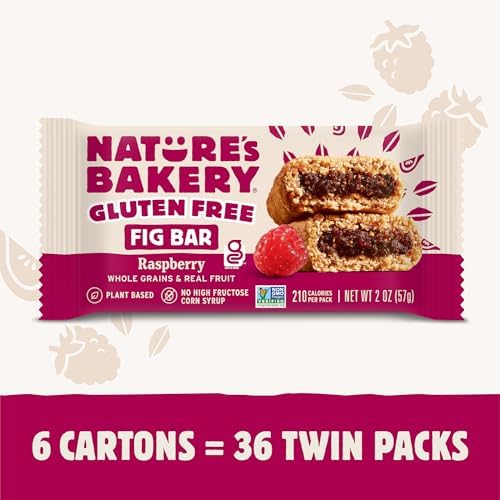 Nature’s Bakery Gluten Free Fig Bars, Raspberry, Real Fruit, Vegan, Non-GMO, Snack bar, 6 boxes with 6 twin packs (36 twin packs)