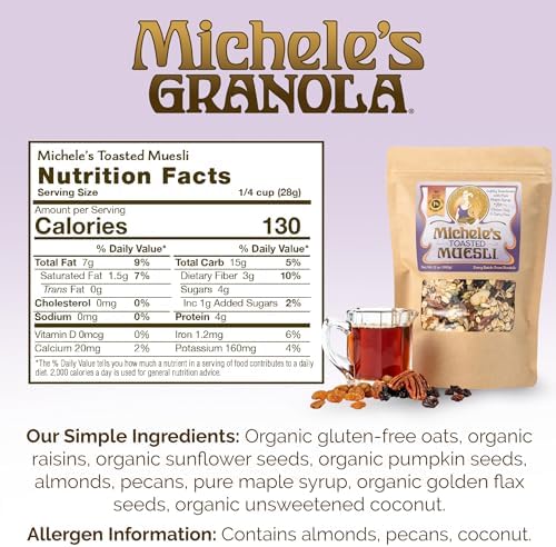 Michele's Granola - Toasted Muesli - Handmade Non-GMO Whole Grain Oats - Free of Gluten, Soy, Wheat, Dairy, Added Oils & Refined Sugar