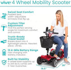 Vive 4 Wheel Mobility Scooter - Electric Powered Wheelchair Device - Compact Heavy Duty Mobile for Travel, Adults, Elderly - Long Range Power Extended Battery with Charger & Basket