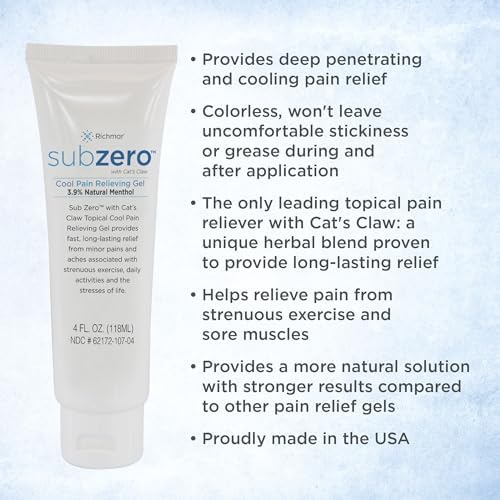 Sub Zero Cooling Pain Relief Gel, 4oz Tube - Joint Relief and Nerve Pain Relief Cream for Muscle Deep Pain Relief and Arthritis Relief