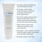 Sub Zero Cooling Pain Relief Gel, 4oz Tube - Joint Relief and Nerve Pain Relief Cream for Muscle Deep Pain Relief and Arthritis Relief