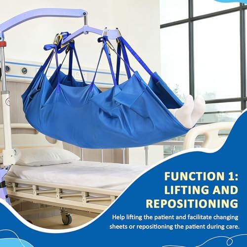 EZ Assistive Transfer Lift Sling for Patient Moving and Positioning, Full Body Sling to Transfer Patient of Spine Can Not Bend/Bedridden,SWL 500 lbs (Blue)