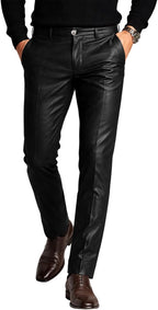 Mens Faux Leather Dress Pants Slim Fit Stretch Elastic Waist Leather Pants for Men Disco Motorcycle Style Trousers