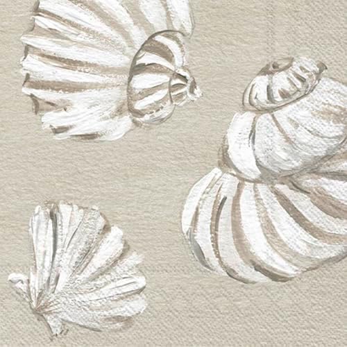 IHR Ideal Home Range Cocktail Napkins Disposable 3-Ply Paper Party Napkin Pack, 5" x 5", Beach Treasures Shells, 20-Count