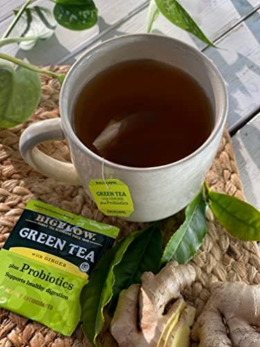 Bigelow Tea Green Tea with Ginger Plus Probiotics, Caffeinated Tea with Ginger, 18 Count Box, (Pack of 6), 108 Total Tea Bags